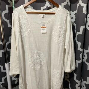 White Embroidered Long Sleeve Top - Charter Club 3X